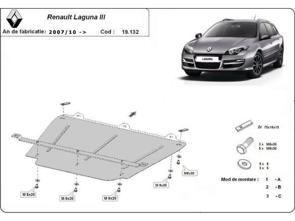 Oceľový kryt motora Renault Laguna 3 (2007-2015)Renault Laguna