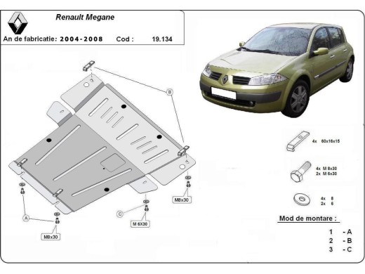 Oceľový kryt motora Renault Megane 2 (2004-2008)Renault Megane