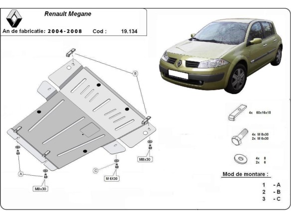 Oceľový kryt motora Renault Megane 2 (2004-2008)Renault Megane