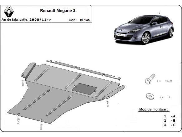 Oceľový kryt motora Renault Megane 3 (2008-2016)Renault Megane
