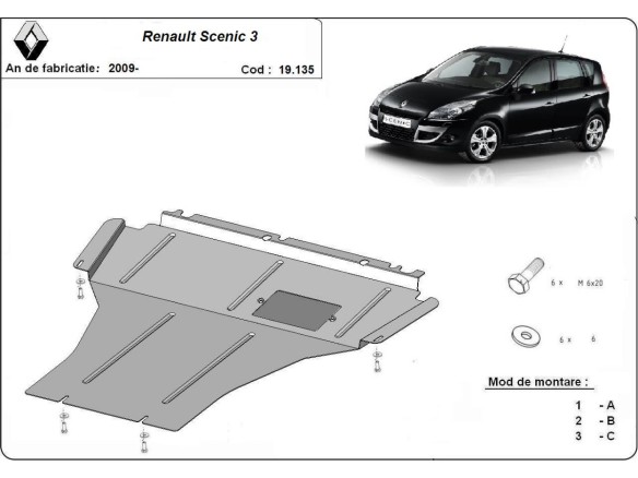 Oceľový kryt motora Renault Scenic 3 (2009-2015)Renault Scenic