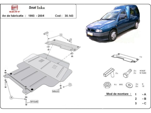 Oceľový kryt motora Seat Inca (1995-2003)Seat Inca