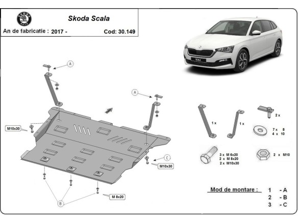 Oceľový kryt motora Skoda Scala (2019-2026)