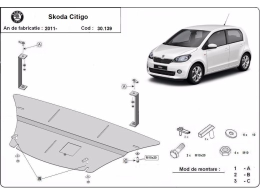 Oceľový kryt motora Skoda Citigo (2011-2020)Skoda Citigo