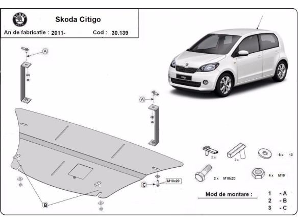 Oceľový kryt motora Skoda Citigo (2011-2020)Skoda Citigo
