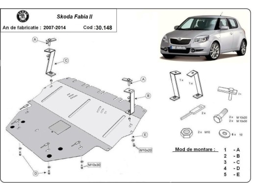 Oceľový kryt motora Skoda Fabia 2 Diesel (2007-2014)Skoda Fabia