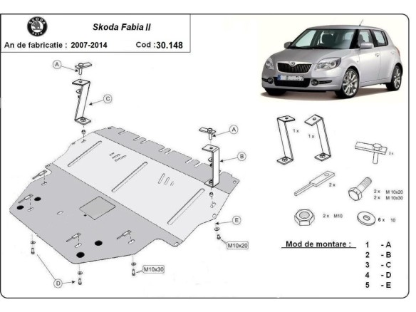 Oceľový kryt motora Skoda Fabia 2 Diesel (2007-2014)Skoda Fabia