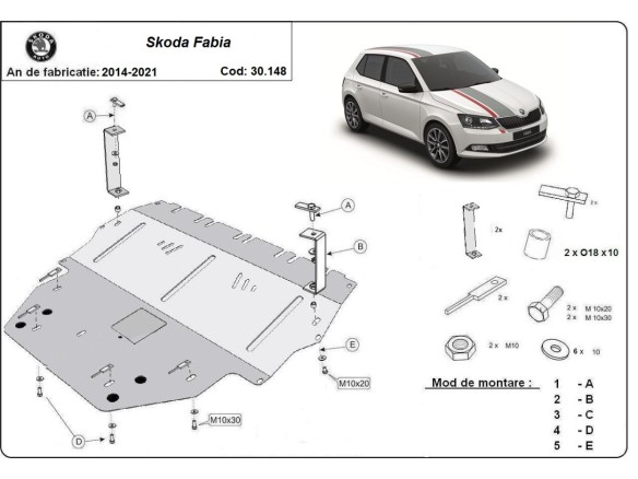 Oceľový kryt motora Skoda Fabia 3 Diesel (2015-2021)Skoda Fabia