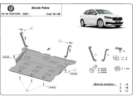 Oceľový kryt motora Skoda Fabia (2021-2026)