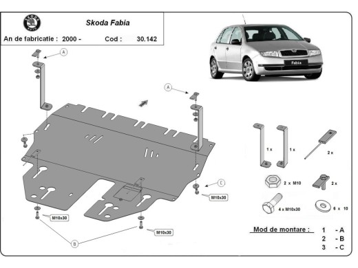 Oceľový kryt motora Skoda Fabia 1 (1999-2007)Skoda Fabia