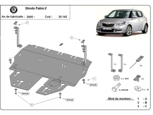 Oceľový kryt motora Skoda Fabia 2 (2007-2014)Skoda Fabia