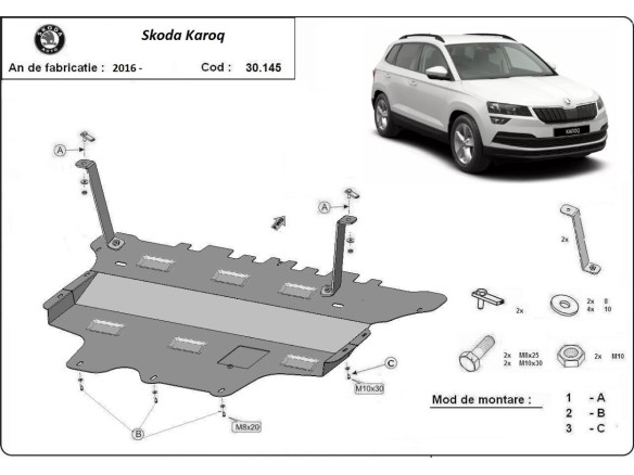 Oceľový kryt motora Skoda Karoq - manuálna (2017-2025)Skoda Karoq