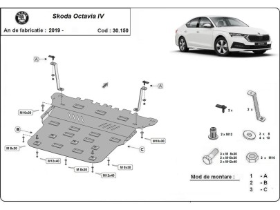 Oceľový kryt motora Skoda Octavia 3 - manuálna (2013-2019)Skoda Octavia