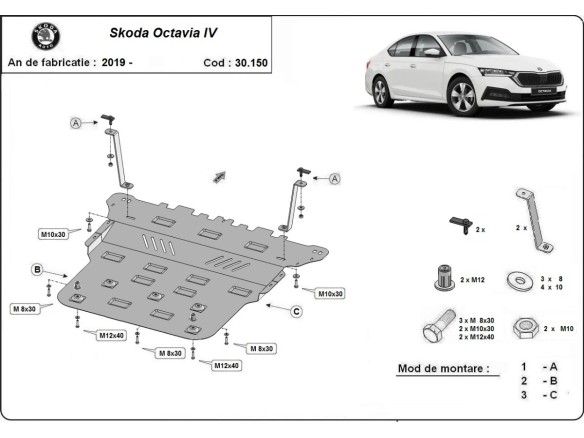 Oceľový kryt motora Skoda Octavia 4 (2019-2025)Skoda Octavia