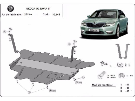 Oceľový kryt motora Skoda Octavia 3 - manuálna (2013-2019)Skoda Octavia