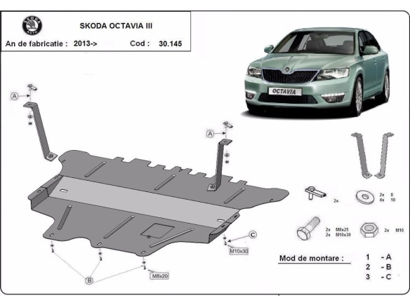 Oceľový kryt motora Skoda Octavia 3 - manuálna (2013-2019)Skoda Octavia