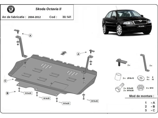 Oceľový kryt motora Skoda Octavia 2 (2004-2012)Skoda Octavia
