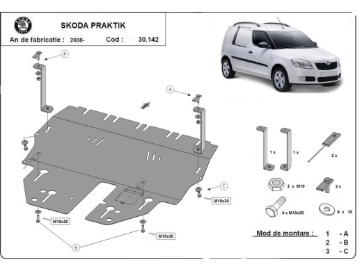 Oceľový kryt motora Skoda Praktik (2006-2015)Skoda Praktik