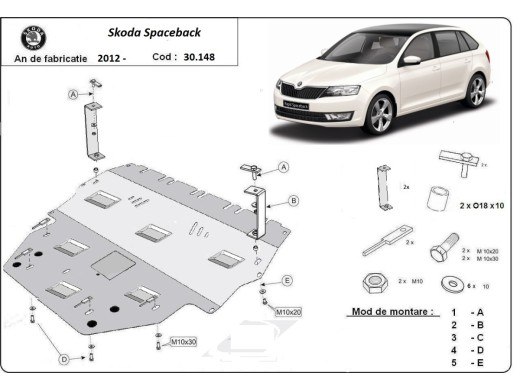 Oceľový kryt motora Skoda Spaceback (2013-2019)Skoda Spaceback
