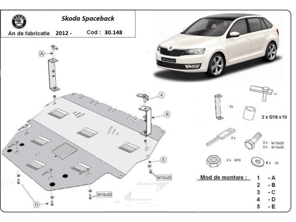 Oceľový kryt motora Skoda Spaceback (2013-2019)Skoda Spaceback