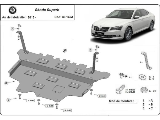 Oceľový kryt motora Skoda Superb - Automatická prevodovka (2015-2024)Skoda Superb