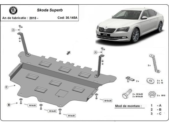 Oceľový kryt motora Skoda Superb - Automatická prevodovka (2015-2024)Skoda Superb