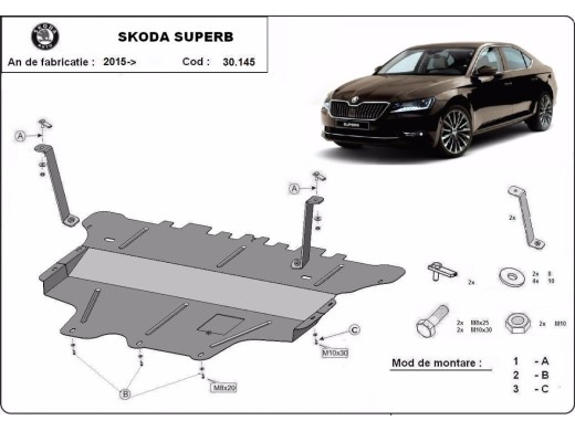 Oceľový kryt motora Skoda Superb - manuálna (2015-2024)Skoda Superb