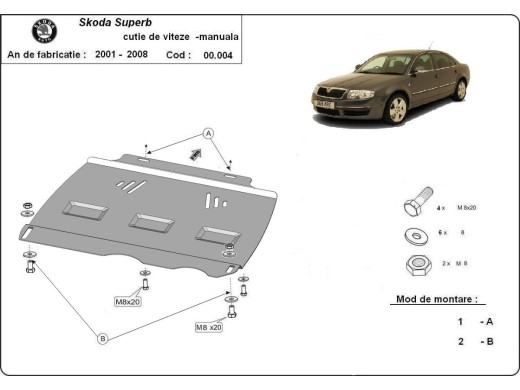 Oceľový kryt prevodovky manuálna Skoda Superb (2001-2008)Skoda Superb