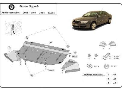 Oceľový kryt motora Skoda Superb - 1,8 1,9 2,0 TDI (2001-2008) 2