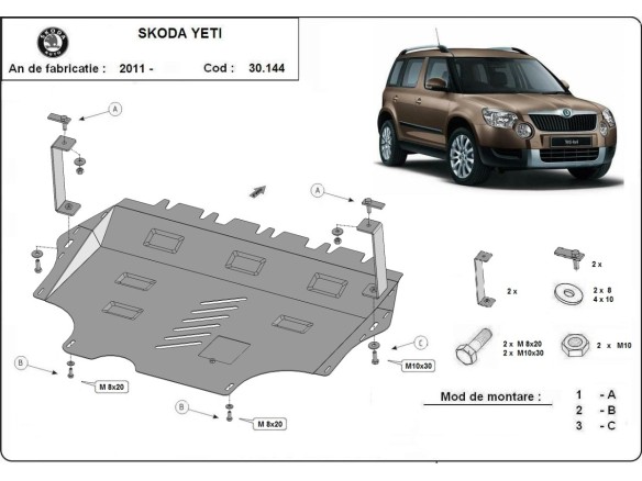 Oceľový kryt motora Skoda Yeti (2011-2017)Skoda Yeti