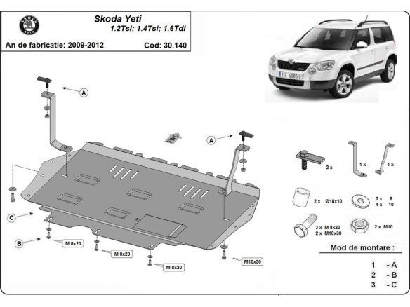 Oceľový kryt motora Skoda Yeti (2009-2012)Skoda Yeti