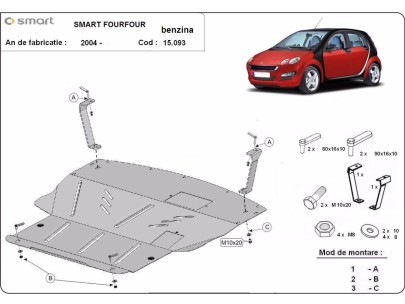 Oceľový kryt motora Smart FourFour benzin (2004-2006) 2