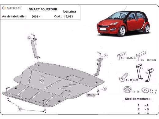 Oceľový kryt motora Smart FourFour benzin (2004-2006)Smart FourFour