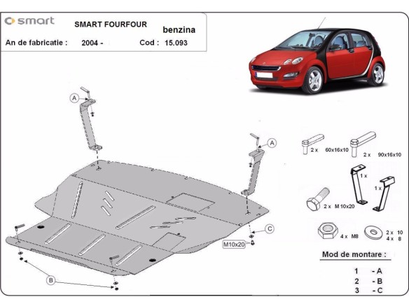 Oceľový kryt motora Smart FourFour benzin (2004-2006)Smart FourFour