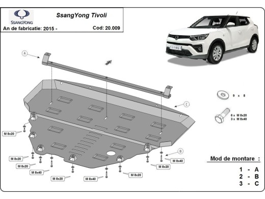 Oceľový kryt motora SsangYong Tivoli (2015-2023)Ssangyong Tivoli