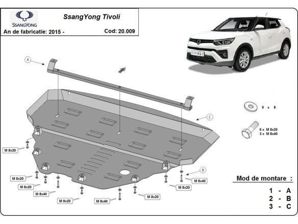 Oceľový kryt motora SsangYong Tivoli (2015-2023)Ssangyong Tivoli