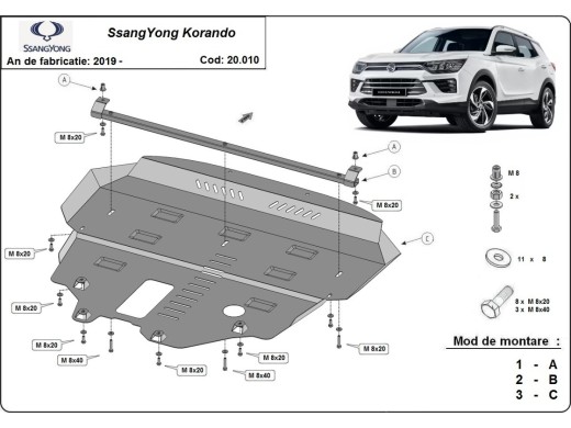 Oceľový kryt motora SsangYong Korando (2019-2026)