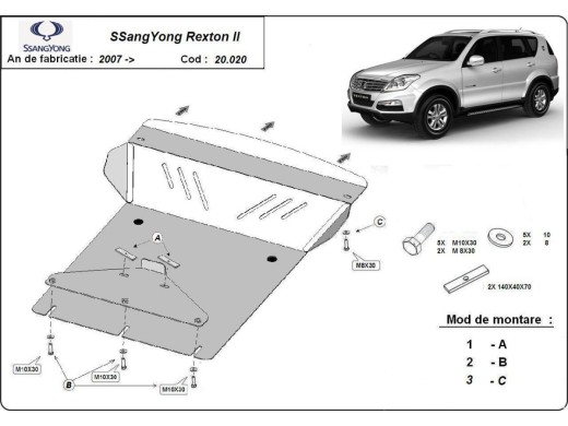 Oceľový kryt motora SsangYong Rexton 2 (2007-2017)SsangYong Rexton 