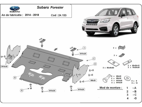 Oceľový kryt motora Subaru Forester 4 (2014-2018)Subaru Forester