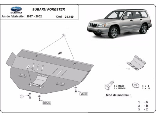 Oceľový kryt motora Subaru Forester 1 (1997-2002)Subaru Forester