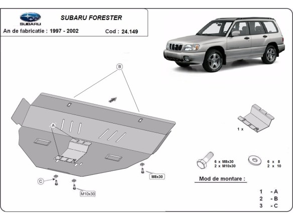Oceľový kryt motora Subaru Forester 1 (1997-2002)Subaru Forester