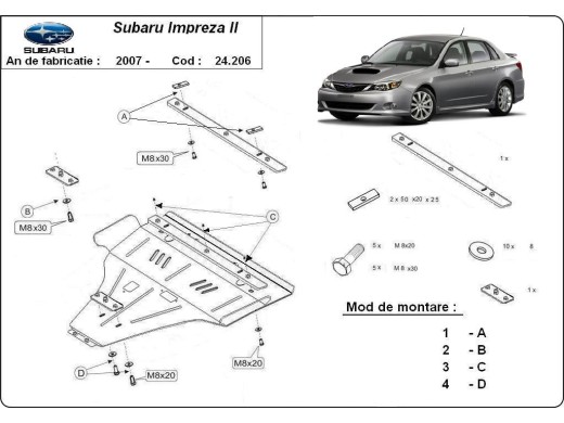 Oceľový kryt motora Subaru Impreza benzin (2007-2016)Subaru Impreza
