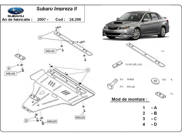 Oceľový kryt motora Subaru Impreza benzin (2007-2016)Subaru Impreza