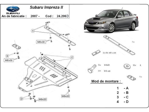 Oceľový kryt motora Subaru Impreza diesel (2007-2016)Subaru Impreza