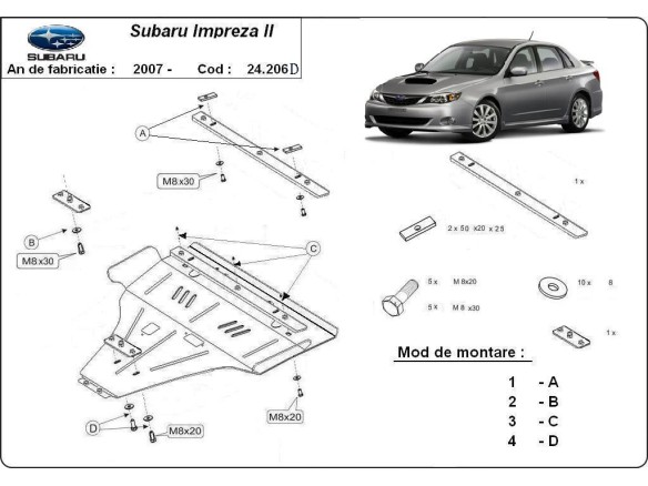 Oceľový kryt motora Subaru Impreza diesel (2007-2016)Subaru Impreza