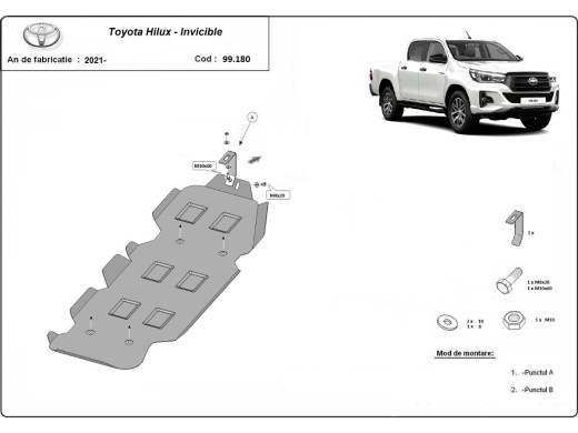 Oceľový kryt palivovej nádrže Toyota Hilux Invincible (2021-2025)Toyota Hilux Invincible