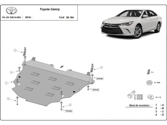 Oceľový kryt motora Toyota Camry (2018-2026)