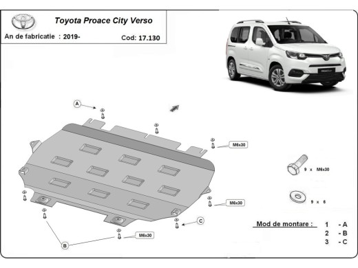 Oceľový kryt motora Toyota Proace City Verso (2019-2026)