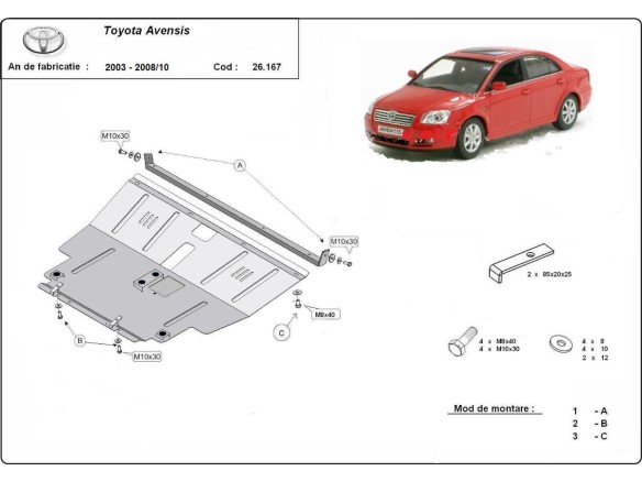 Oceľový kryt motora Toyota Avensis (2003-2008)Toyota Avensis