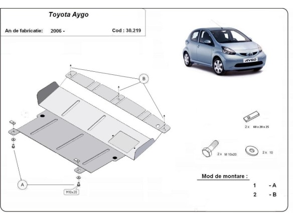 Oceľový kryt motora Toyota Aygo AB10 (2005-2014)Toyota Aygo